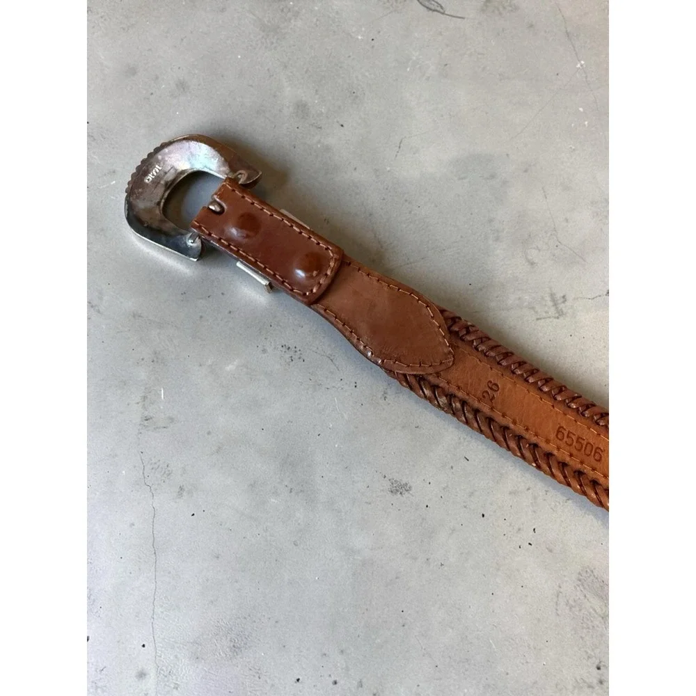 Vintage 1991 Southwestern Beaded Leather Belt Size 26 Western Horseshoe Buckle